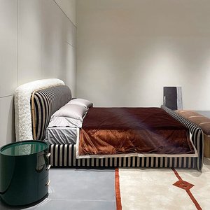 2025 NEW High End Luxe Italian Bicolor Cloud <strong>Bed</strong> Designer King for Master Bedroom Lamb <strong>Velvet</strong> Zebra Stripe Upholstered Platform - Product Image 1