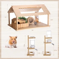 Rumah Hamster Kayu dengan Platform, Aksesoris Kandang Hewan Peliharaan Kecil untuk Hamster, Gerbil, Landak