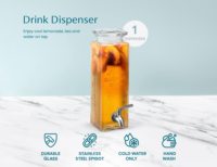 Distributeur de thé glacé en verre à eau de comptoir de 80oz pour réfrigérateur de fête avec robinet étanche pot rectangulaire transparent