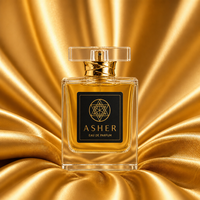 Flacon de parfum vide en verre transparent carré de luxe 50 ml, col enveloppé de or, bouchon transparent, étiquette noire, logo personnalisé avec boîte cadeau