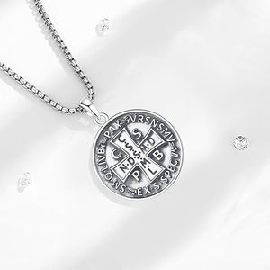 <span class=keywords><strong>Medalla</strong></span> <span class=keywords><strong>de</strong></span> <span class=keywords><strong>San</strong></span> <span class=keywords><strong>Benito</strong></span>, Collar con Colgante <span class=keywords><strong>de</strong></span> Doble Cara, <span class=keywords><strong>Plata</strong></span> 925, Relieve Retro, Collar Católico con Tema <span class=keywords><strong>de</strong></span> Fe, Joyería para Hombres y Mujeres - Product Image 3