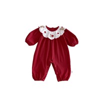 Combinaison à manches longues pour bébé fille avec col de poupée rouge, combinaison pour nouveau-né d'automne