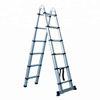 Échelle télescopique double moderne 2x6 marches 1,9+1,9m en aluminium, conforme à la norme EN 131, pliable et portable pour escalier extérieur