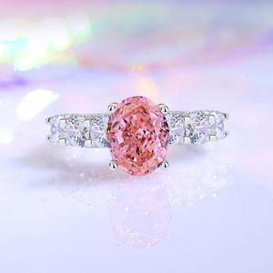 Damen 925 Sterling Silber 8*10mm Rosa Blau Iced Out Ovaler Zirkonia <span class=keywords><strong>Ring</strong></span> Verlobungs-Hochzeits-Labordiamant Luxus-Ringe Schmuck - Product Image 1