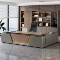 Bureau de direction moderne de luxe en bois, taille personnalisée, avec commande vocale, éclairage LED et armoire à serrure à code.