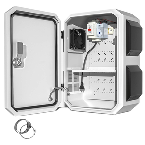 Hộp điện ngoài trời với bộ điều nhiệt và quạt, tấm thép cán nguội, dầm hợp kim nhôm, (17.7 "x 15.7" x 7.9 ") - Product Image 1