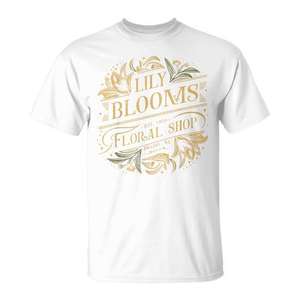 Camiseta promocional con diseño floral vintage de lirios florecientes - Product Image 1