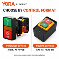 Interrupteurs de commande YORA ELECTRIC KA0-5M KA0-5H avec boutons verts et rouges, disponibles en versions plates et profondes