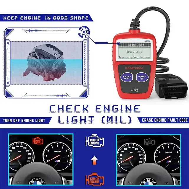 MS309 OBD2 Car Scanner Code Reader Diagnostic Tool with 1 Year Warranty Universal Fitment