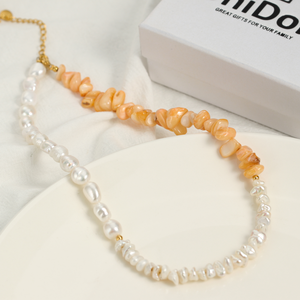 Gargantilha de aço inoxidável, gargantilha banhada a ouro verdadeiro, água doce, barroco, colorida, gargantilha, joias de pérola para mulheres - Product Image 2