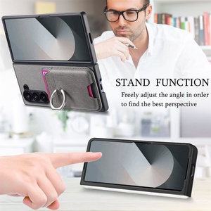 Funda Magnética de Cuero con Tapa para Samsung <span class=keywords><strong>Galaxy</strong></span> Z Fold7 Fold6 Fold5 con Soporte de Anillo para Tarjetas, Textura Grabada y Cubierta Protectora - Product Image 3
