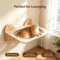 Lit-capsule mural transparent en acrylique pour chat, nid de repos flottant ovale avec support en bois en forme d'oreille de chat, accessoire pour arbre à chat mural