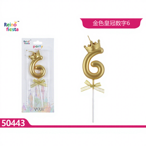 Adorno para Pastel Peiyong Número 6 Dorado con Velas de Cumpleaños de Primera Calidad Modelo 50443 para Celebraciones de Cumpleaños - Product Image 1
