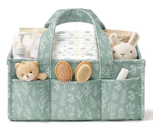 Sac de rangement pour couches en velours côtelé réutilisable avec plusieurs poches, panier de rangement portable pour couches de bébé pour la crèche et les voyages - Product Image 1