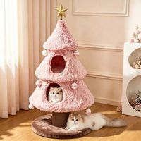 Lit pour chat rose mignon de Noël avec griffoir en sisal, niche en peluche écologique pour chats d'intérieur