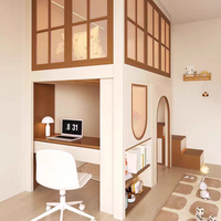Lit mezzanine moderne JS avec escalier de rangement, bureau intégré et bibliothèque - Cadre en bois massif, mobilier multifonctionnel pour chambre d'enfant