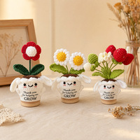 Ornement de pot de fleurs en crochet fait main, lapin mignon personnalisé avec fleur de mignonnette, pour soutien émotionnel, avec étiquette positive, cadeau