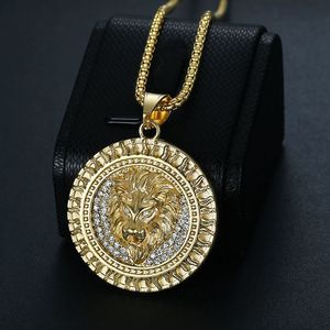 yunnique Lion Head Pendant Necklace Stainless Steel Gold Silver Rhinestone Animal Zodiac Unisex Party Jewelry - Product Image 2
