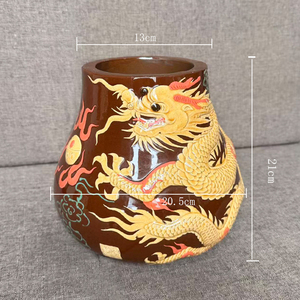 Vase de collection écologique 2L en céramique Yixing Jun, fait main, motif floral superposé, avec détails en perles - Product Image 2
