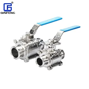 QINFENG SS316 SS Stainless Steel Cf8m Sanitary Manual Operate 1.5 Inch Tri-Clamp End 3 Piece Ball Valve