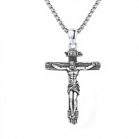 ZIPPICE Collier vintage avec crucifix en argent sterling 925, pendentif croix de Jésus, chaîne en acier inoxydable, bijoux catholiques unisexes