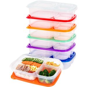 Three Compartment Transparent Plastic Rectangular Food <b>Storage</b> <b>Container</b> With Clip On Lid Microwave Refrigerator Dishwasher Safe - Product Image 3