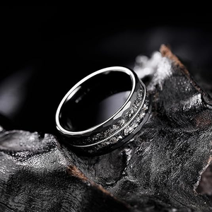 Großhandels <span class=keywords><strong>preis</strong></span> Hammered Edge Meteorite Rings Schwarzer Wolfram schmuck für Frauen Männer Bijoux En Acier Inoxydable Jewelry Sets - Product Image 3