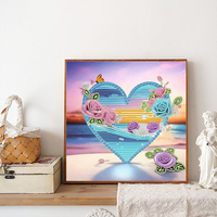 Kit de Peinture Diamant 5D à Perçage Partiel 30x30cm Cœur Rose Fleur Coucher de Soleil Plage Strass Cristal DIY Art Diamant Décoration Murale Maison