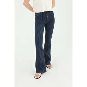 Pantalones vaqueros de mujer a rayas de pierna ancha con ajuste elástico 31879PNT - Product Image 2