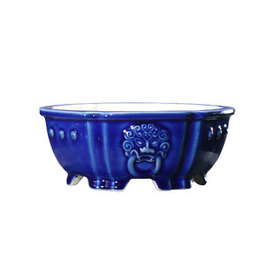 Ceramic Bonsai <b>Pot</b> Hexagonal Lion <b>Face</b> Chinese Style Small Planters For Indoor Outdoor Use - Product Image 5