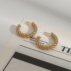 Twisted C Shaped <b>Huggie</b> Earrings Zinc Alloy Gold <b>Silver</b> Beaded Fashion Jewelry For Women - Product Image 1