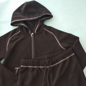 Benutzer definierte LOGO <span class=keywords><strong>2</strong></span>-teilige Damen Waffel Strick Set Reiß verschluss Hoodie Jacke und Wide Leg Flare Hosen Trainings anzug für Frauen Zweiteiliges Lounge Set - Product Image 4