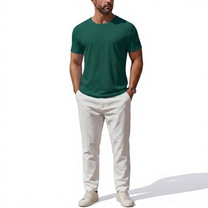 <b>Men's</b> Green Short Sleeve O-Neck Knitted T-<b>Shirt</b> Slim Fit Breathable Casual Solid Color Polyester Top - Product Image 1