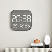 Horloge murale numérique LED à grands chiffres en plastique brossé, luminosité réglable, double alarme, affichage de la température et du calendrier, chambre à coucher, maison