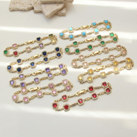 Bracelets de luxe plaqués or 18 carats avec zircons cubiques colorés pour femmes, chaîne fine arc-en-ciel, bijoux élégants et tendance, cadeau Halo