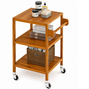 Carrito de Cocina Cuadrado Independiente de Alta Calidad, 520 × 520 × 850 mm, Múltiples Colores, Material de Madera de Acacia y Metal, Estilo Moderno - Product Image 2