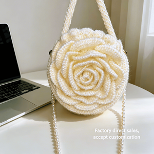 Bolso de Hombro Cruzado de Ganchillo Hecho a Mano Directo de Fábrica Supersky, Estilo Flor de Camelia Colorida, para Almacenamiento DIY - Product Image 3