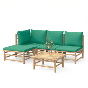Set Lounge da Giardino in Bambù Verde Poliestere Arredamento da Esterno 4 Posti Stile Tropicale Resistente alle Intemperie - Product Image 1