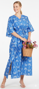 Robe Kaftan en Coton à Motifs Floraux Magnifiques, Imprimée à la Main, Taille Unique, Parfaite comme Cache-maillot, Vêtement de Nuit, Kaftan Indien, Robe Longue - Product Image 2