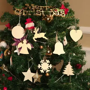 每包50个未染色木质吊坠驯鹿圣诞老人雪人圣诞树剪枝木质饰物悬挂DIY工艺圣诞装饰品