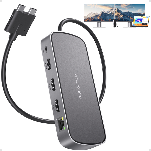 PULWTOP MacBook Pro Docking Station Dual Monitor with 2*HDMI,PD,Ethernet,USB A/C 10Gbps for MacBook Pro/Air M5/M4/M3 Pro & Max