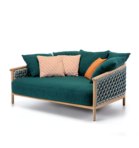 Set divano modulare <span class=keywords><strong>da</strong></span> esterno in teak con poltrona in corda intrecciata, lettino prendisole in teak <span class=keywords><strong>da</strong></span> esterno con tavolino in metallo. - Product Image 6