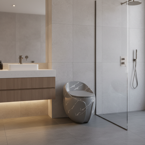 WC monobloc de luxe en céramique de couleur grise, à jet de tornade, à siphon super puissant, en forme d'œuf, à poser au sol - Product Image 3