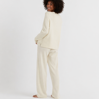 Ensemble de survêtement de luxe 2 pièces pour femme en mélange de cachemire, pull à col rond et pantalon, blanc ivoire, fabrication usine