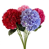 Fleur d'hortensia artificielle grande taille à tige unique, décoration de mariage, arrangement d'allée, accessoires de photographie extérieure, fleur en soie rouge