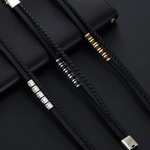 Custom 316l Stainless Steel <b>Men</b> <b>Bracelet</b> <b>Engrave</b> 14k 18k Gold Plated Fashion Multi-layer Leather Braided <b>Bracelet</b> for <b>Men</b> - Product Image 2