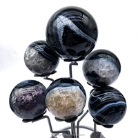 Vente en gros de sphères en agate noire polie, cristaux naturels, artisanat en cristal, boule d'agate noire pour la guérison et la décoration