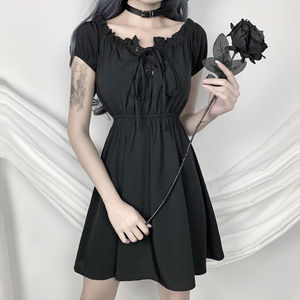 Vestido de verano de cintura alta, negro, japonés - Product Image 2
