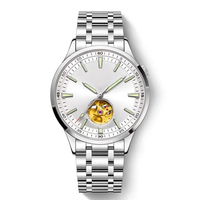 Montre mécanique automatique de luxe pour homme, bracelet en acier inoxydable, résistance à l'eau 30 m, fermoir caché à bouton-poussoir, cadran en verre