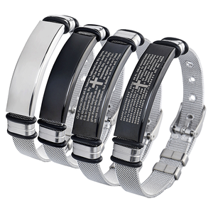 Bracciale a Polsino in Acciaio Inossidabile con Citazioni Ispiratrici per Uomo, Design a Croce, Placcato Nero/Argento, Regalo per Anniversario - Product Image 1